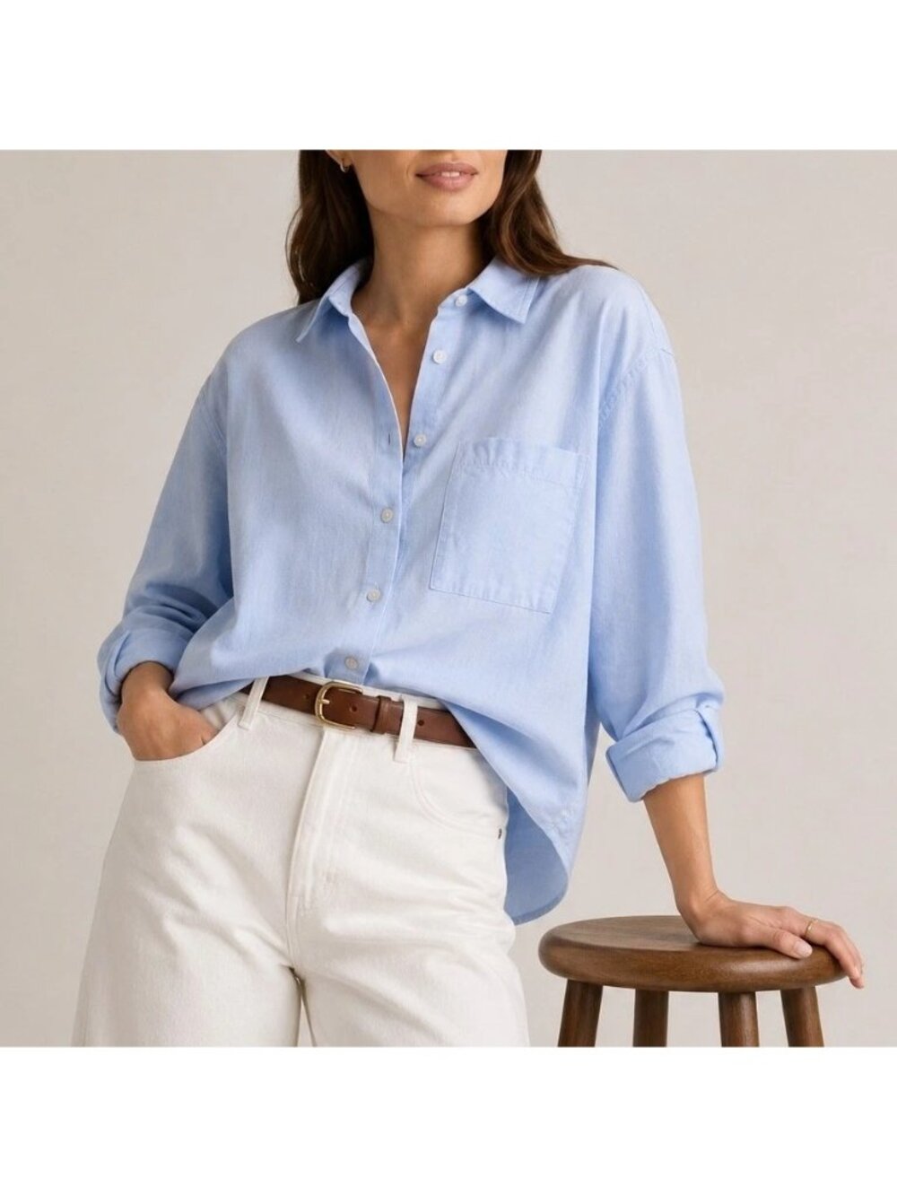 Quince Organic Cotton Relaxed Oxford Shirt RTO Office Chic Pale Blue Small NWT